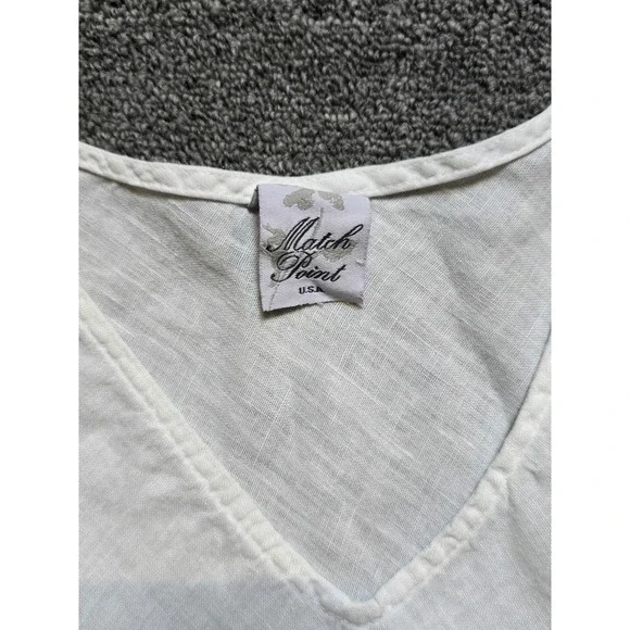 Match Point 100% Linen V-neck White Tank Top Size LARGE Summer/vacation - Picture 2 of 7